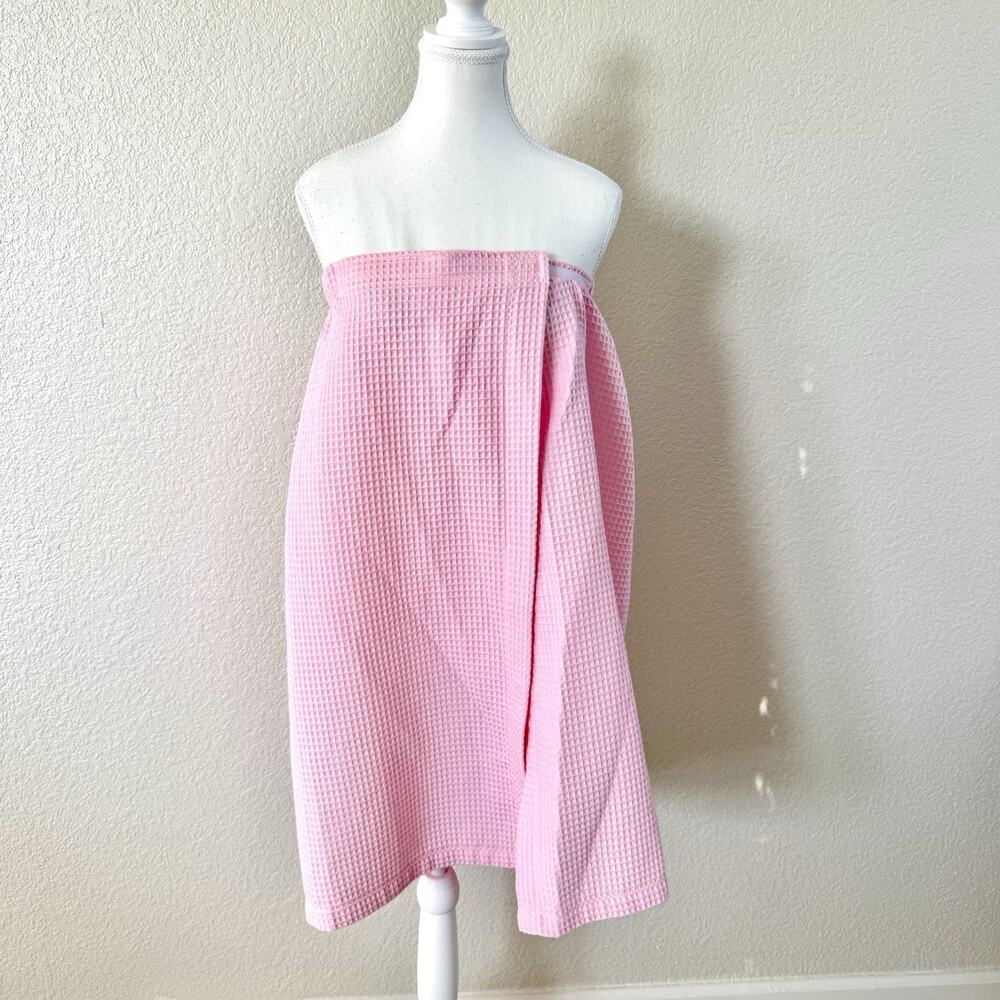 Terrytown Pink Waffle Spa Wrap Bath Towel Chest Closure Women Adjustable S-L